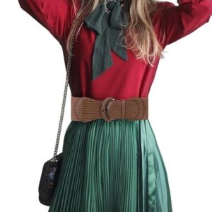 Vintage Vibe Wide Stretchy Snakeprint Rusty Brown Belt Pewter Look L